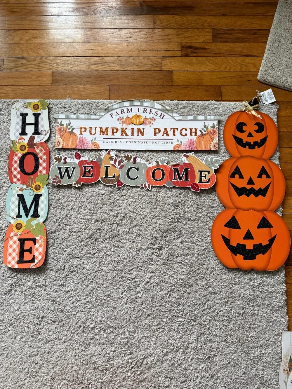 Autumn Pumpkin Patch Welcome Wall Sign Set - Orange